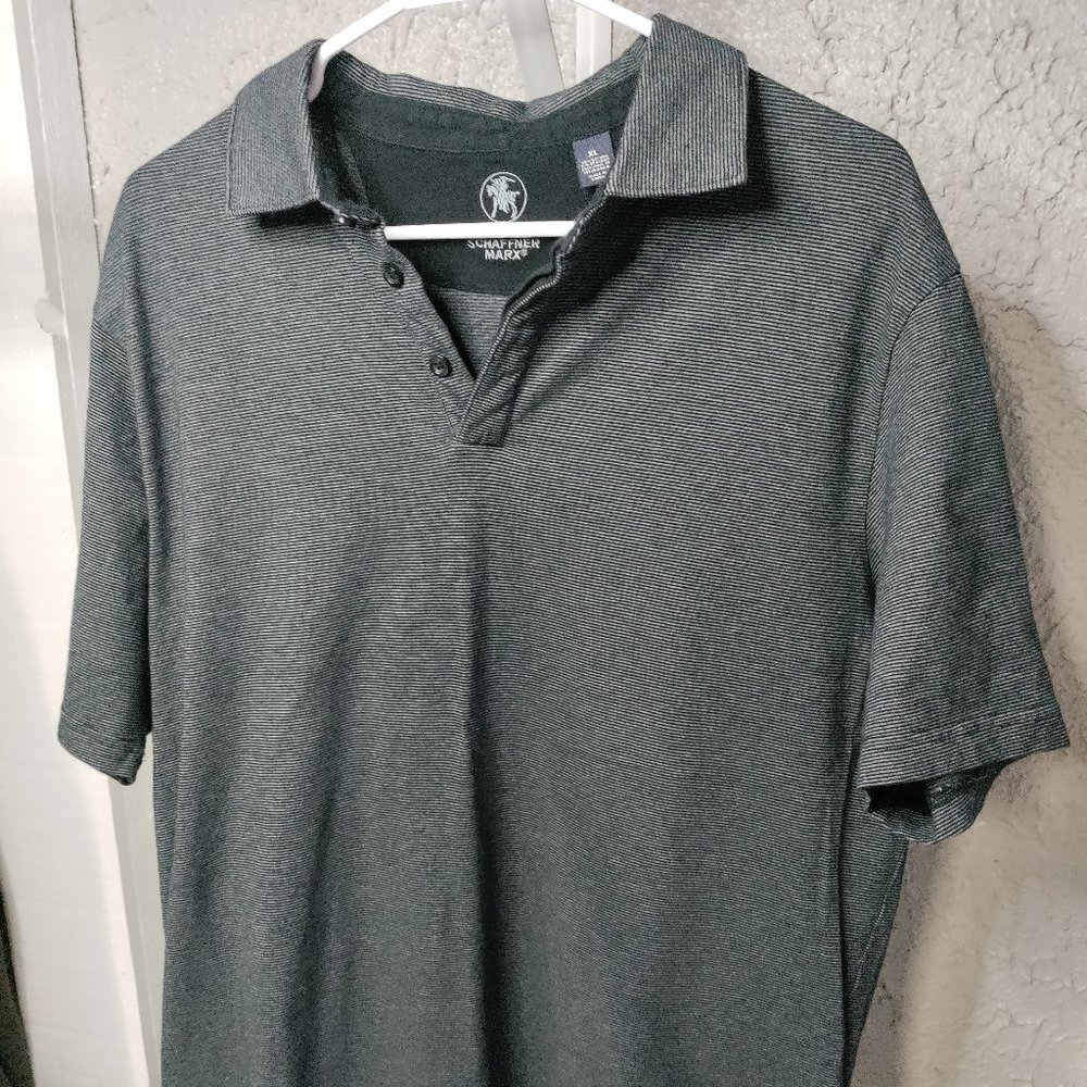 Hart Schaffner Marx Polo Shirt Mens Size XL Horizontal Stripes Gray Black